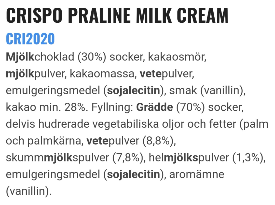 Crispo praline Milk cream